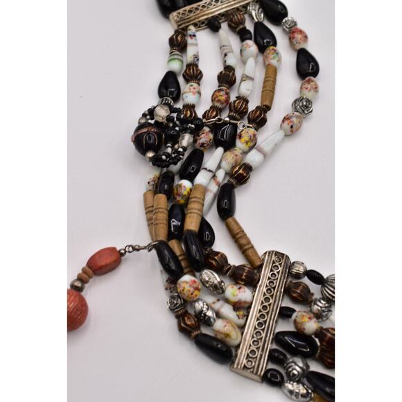 Vintage Multi-Strand Black White Glass Beaded Charm Belt 37” Boho Artisan Coast main image 8